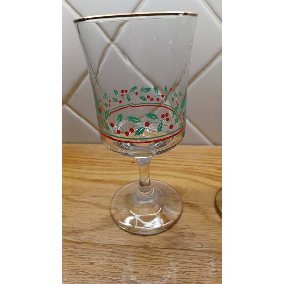 Vintage Arby's Water Stemmed Goblets Set of 4 Holly Berries‎ Ivy Trim - Picture 5 of 10